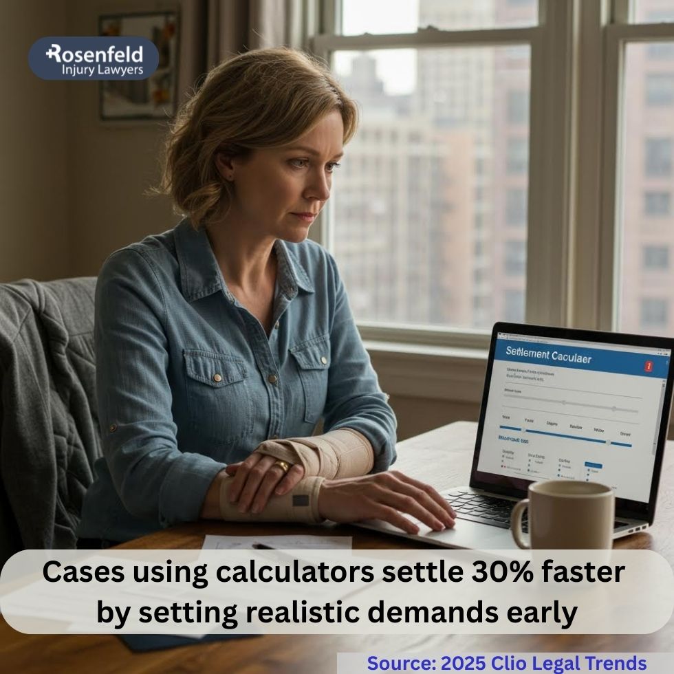 Injury victim using an online tool to calculate a slip and fall settlement in Chicago.