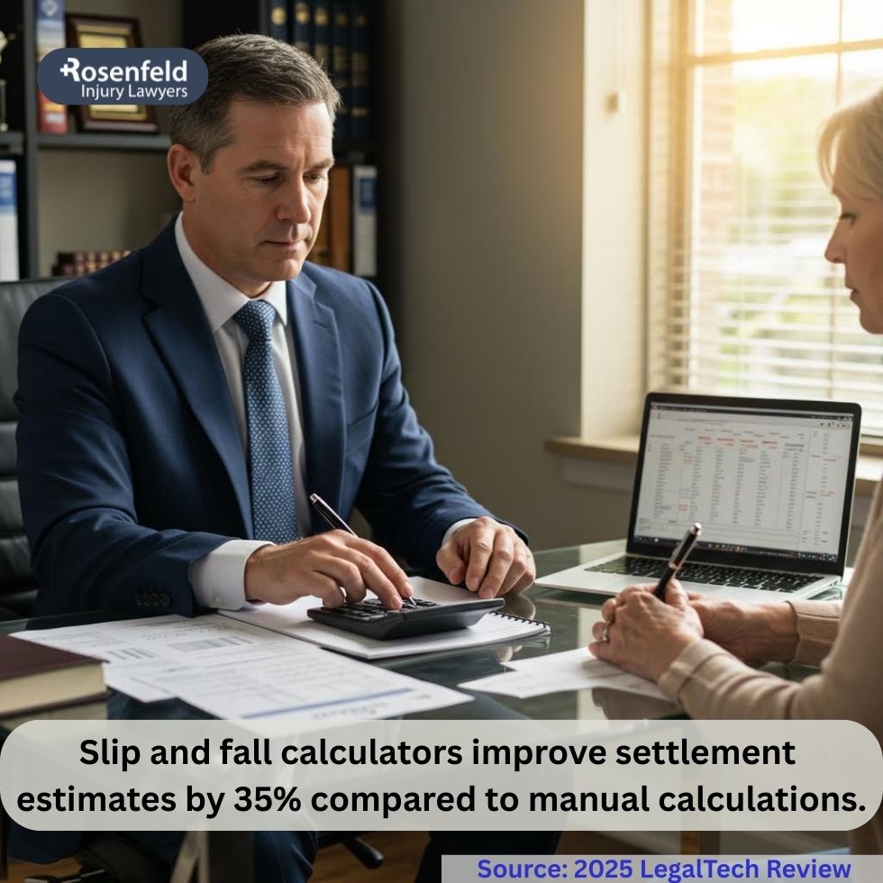 Lawyer using a calculator to estimate case value for injury victims.