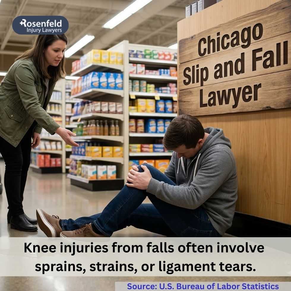 Knee joint injury sustained in a slip and fall at a local Chicago retail store.